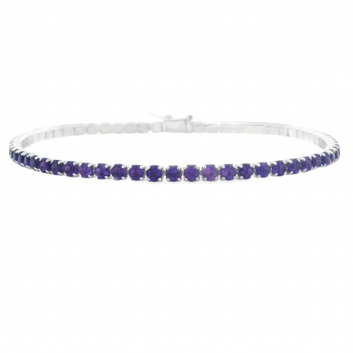 Round Brilliant Cut Amethyst Tennis Bracelet in Italian Sterling Silver