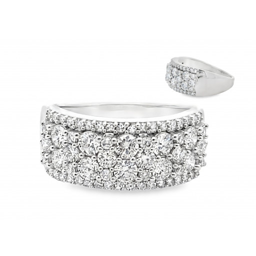 Cartier Inspired Multi Row Round Brilliant Cut Diamond Ring in 14K White Gold