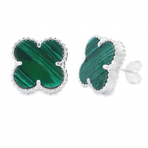 Van Cleef Style Malachite Earrings in Italian Sterling Silver