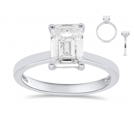 Tiffany Inspired Emerald Cut Solitaire Diamond Ring in 14K White Gold