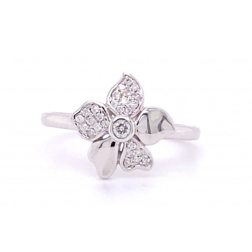 Tiffany Inspired Floral Diamond Ring in 10K White Gold