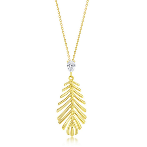 Tiffany Inspired Leaf Drop Pendant in Yellow Gold Plated Italian Sterling Silver
