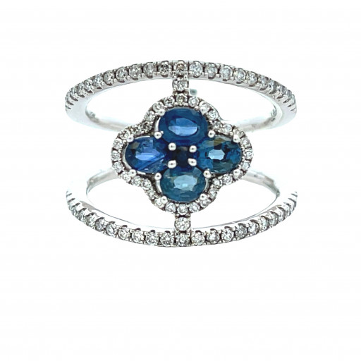 Harry Winston Inspired Blue Sapphire & Diamond Ring in 14K White Gold