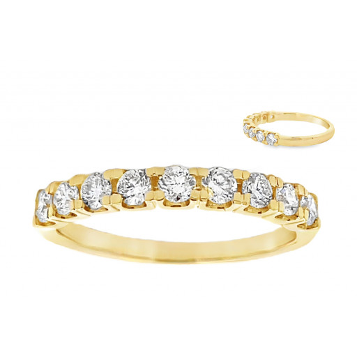 Shared Claw Round Brilliant Cut Diamond Band in 10K Yellow Gold