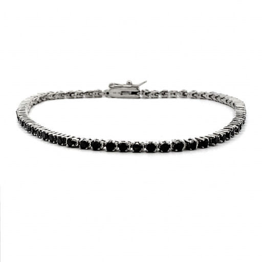 Round Brilliant Cut Black Diamond Tennis Bracelet in Italian Sterling Silver