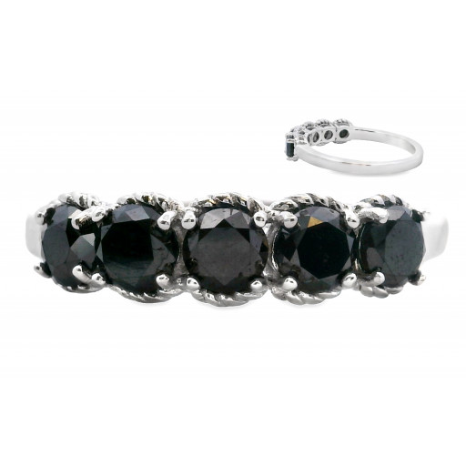 Round Brilliant Cut Black Diamond Ladies Ring in Italian Sterling Silver