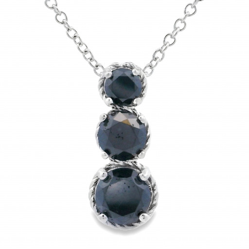 Round Brilliant Cut Black Diamond Journeys Past, Present & Future Pendant in Italian Sterling Silver