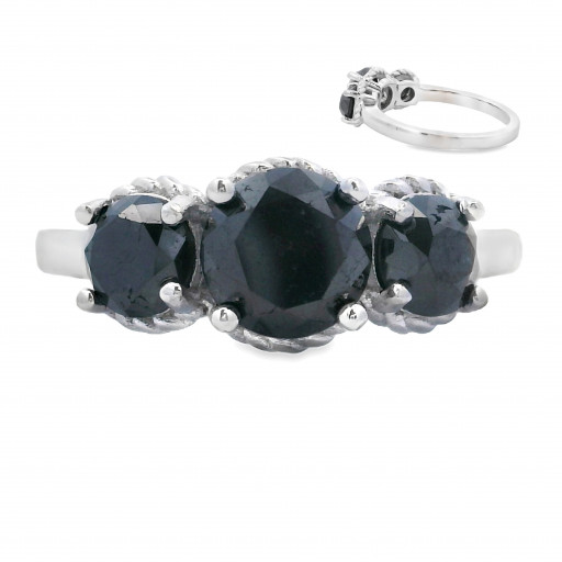 Round Brilliant Cut Black Diamond Journeys Past, Present & Future Ring in Italian Sterling Silver