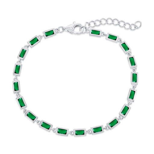 Simulated Emerald Gemstone Bracelet in Italian Sterling Silver
