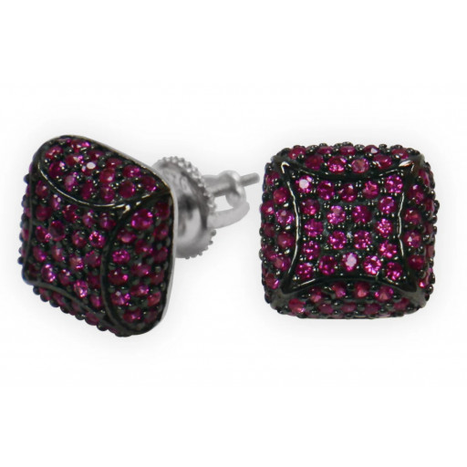Simulated Ruby With Black Rhodium Stud Earrings With Screwbacks in Italian Sterling Silver