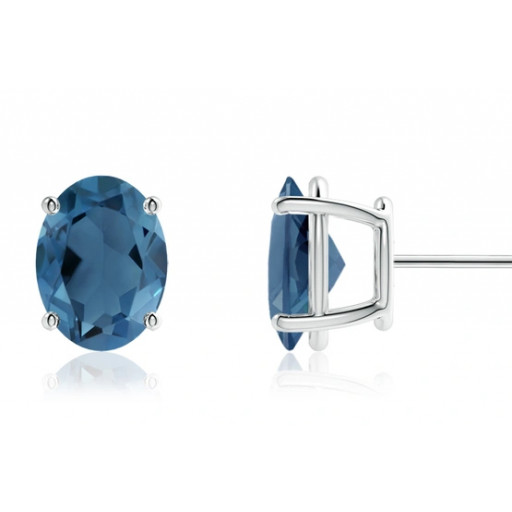 Oval London Blue Topaz Stud Earrings in Italian Sterling Silver