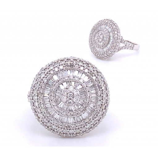 Multi Row Round Brilliant Cut & Baguette Diamond Halo Row in 14K White Gold