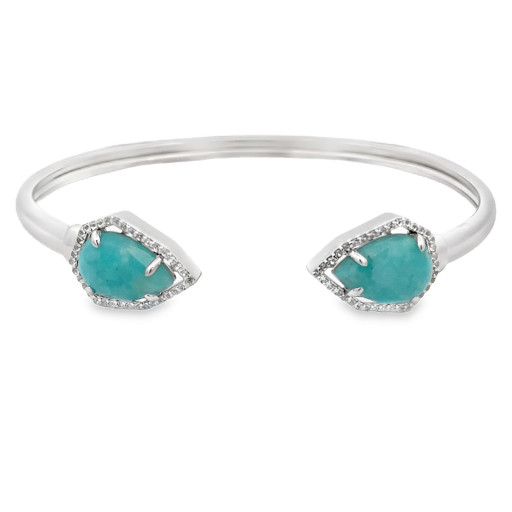 Amazonite & White Topaz Open Bangle in Italian Sterling Silver