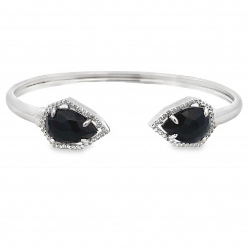 Onyx & White Topaz Open Bangle in Italian Sterling Silver