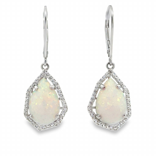 Opal & White Topaz Drop Earrings in Italian Sterling Silver