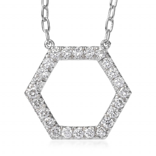 Hexagon Shaped Diamond Necklace in Italian Sterling Silver
