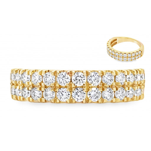 Double Row Round Brilliant Cut Diamond Ring in 14K Yellow Gold