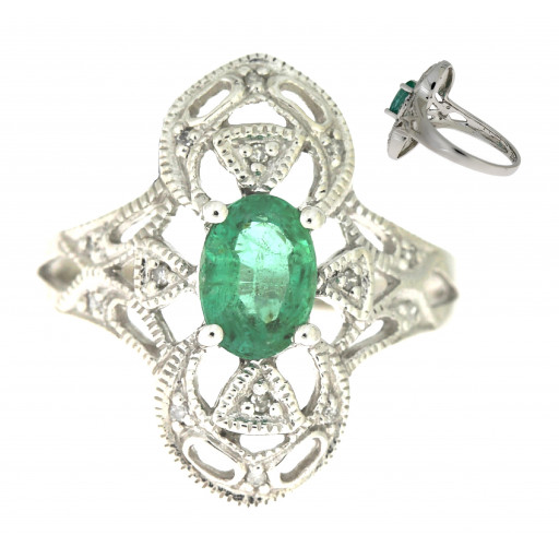 Tacori Inspired Oval Emerald & Diamond Ring in 10K White Gold