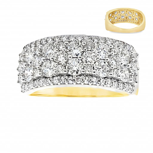 Cartier Inspired Multi Row Round Brilliant Cut Diamond Ring in 14K Yellow Gold
