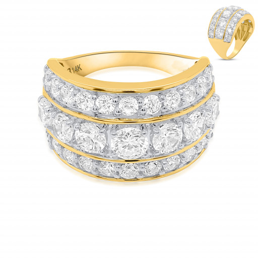 Multi Row Round Brilliant Cut Diamond Ring in 14K Yellow Gold
