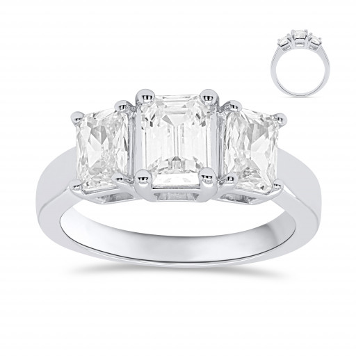 Past, Present & Future Emerald Cut Diamond Ring in 14K White Gold