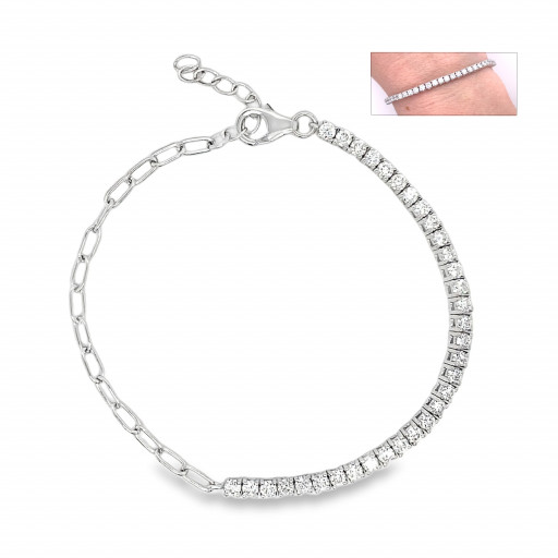 Round Brilliant Cut Diamond Tennis Bracelet With Rolex Inspired Link