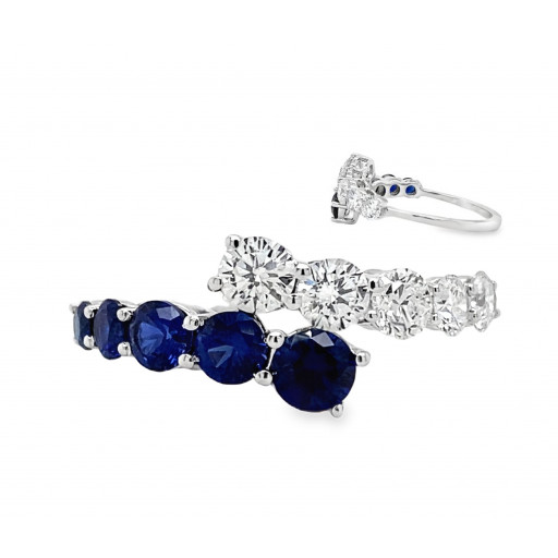 Journeys Round Brilliant Cut Blue Sapphire & Diamond Ring in 14K White Gold