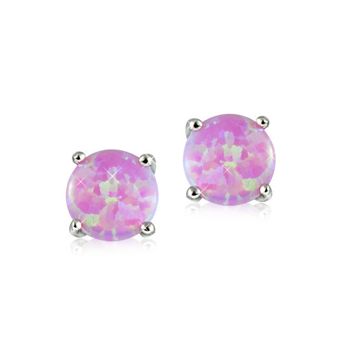 Round Pink Opal Stud Earrings in Italian Sterling Silver
