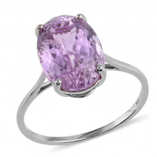 Oval Pink Kunzite Solitaire Ring in 14K White Gold