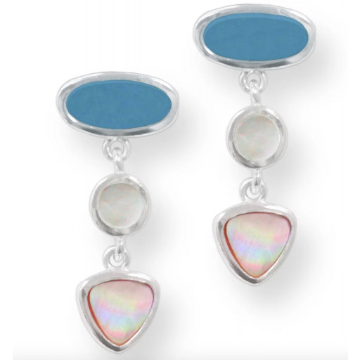 Turquoise & Mother of Pearl Drop Earrings in Italian Sterling Silver