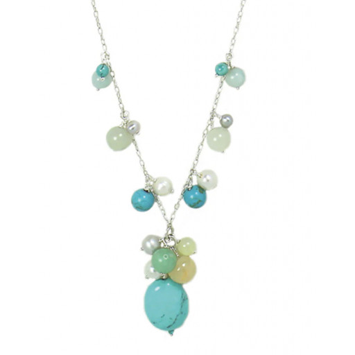Turquoise & Freshwater Pearl Necklace in Italian Sterling Silver