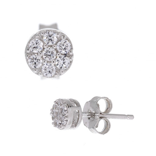 Tiffany Style Cluster Swarovski Cubic Zirconia Studs Set in White Gold Plated Sterling Silver