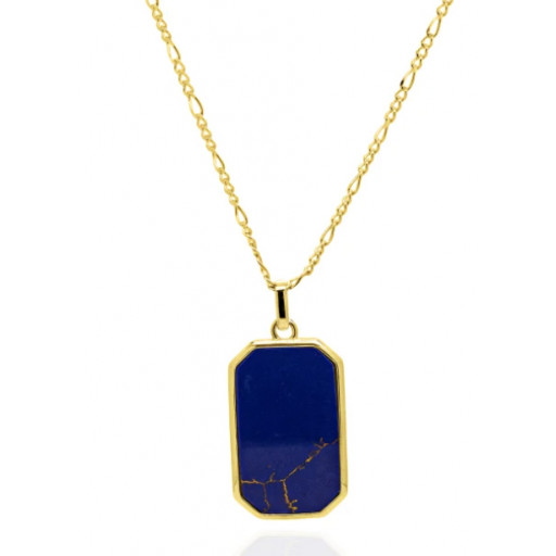 Rectangular Lapis Pendant in Gold Plate Halo Setting