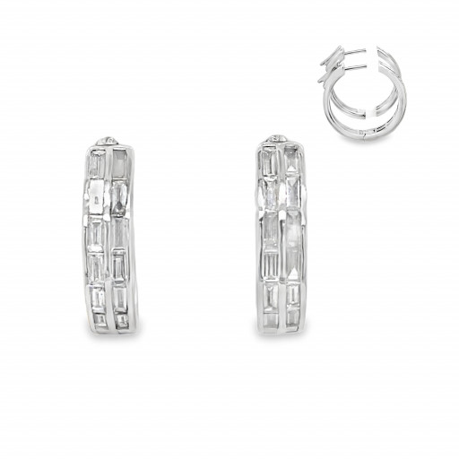 Baguette Diamond Hoop Earrings in Italian Sterling Silver