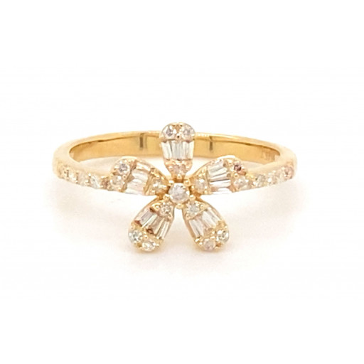 Baguette Diamond Floral Ring in 14K Yellow Gold