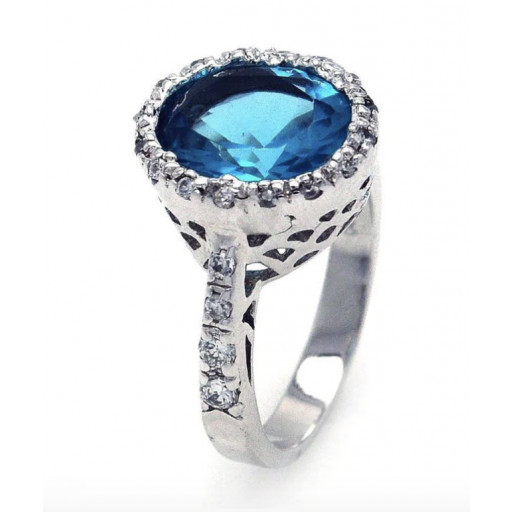 Tiffany Inspired Blue & White Topaz Ring in Italian Sterling Silver