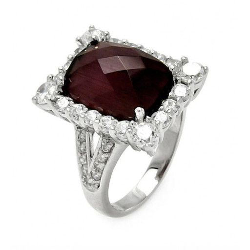 Rectangular Faceted Smokey & White Topaz Ring in Italian Sterling Silver