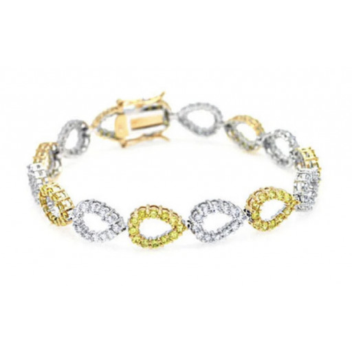 Yellow & White Two Tone Teardrop Bracelet in Italian Sterling Silver