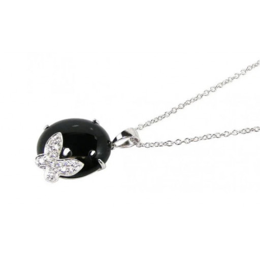 Cabochon Black Onyx Butterfly Pendant in Italian Sterling Silver