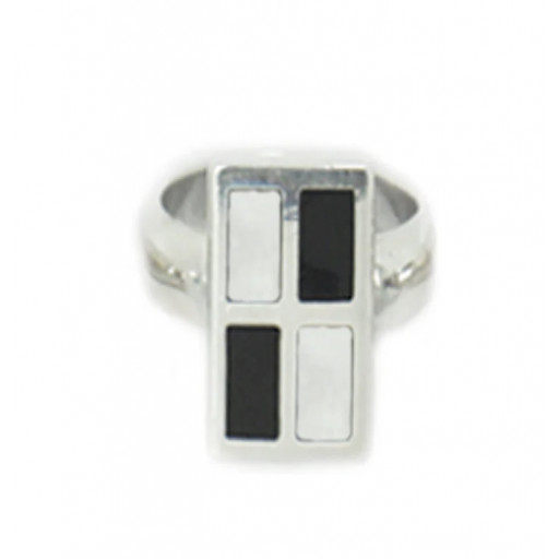 Onyx & Mother of Pearl Checkerboard Ring in Italian Sterling Silver