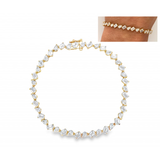 Harry Winston Inspired Emerald & Pear Cut Diamond Bracelet in 14K Yellow Gold