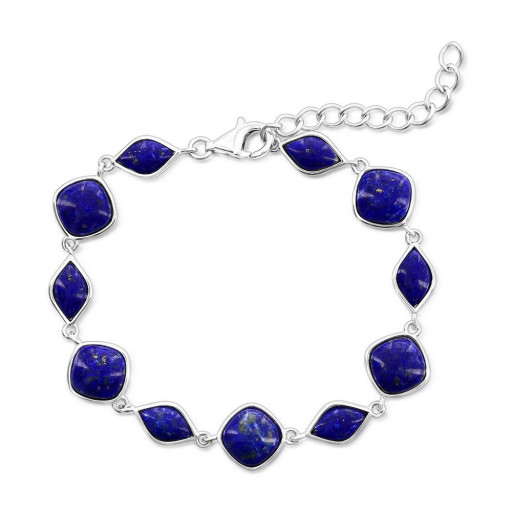Multi Shaped Lapis Bracelet In Italian Sterling Silver