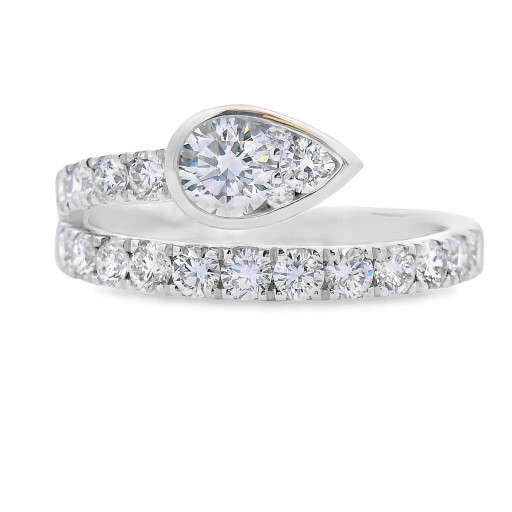 Pear Shape & Round Brilliant Cut Diamond Ring in 14K White Gold