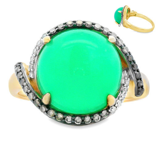 Harry Winston Inspired Chrysoprase & Diamond Ring in 14K Yellow Gold