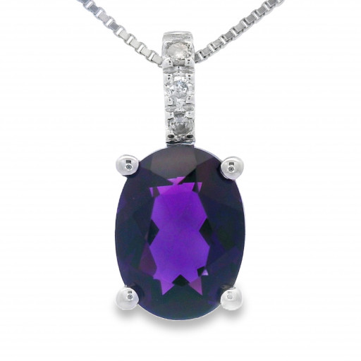 Tiffany Inspired London Amethyst & Diamond Pendant in 10K White Gold