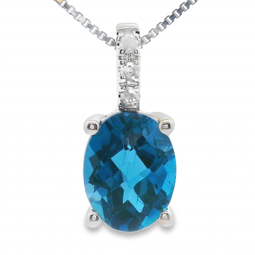 Tiffany Inspired London Blue Topaz & Diamond Pendant in 10K White Gold