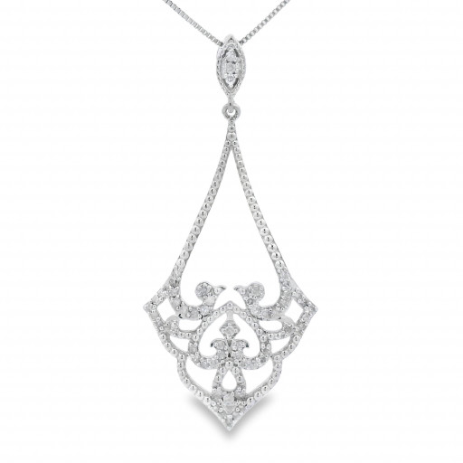 Victorian Style Diamond Pendant in Italian Sterling Silver