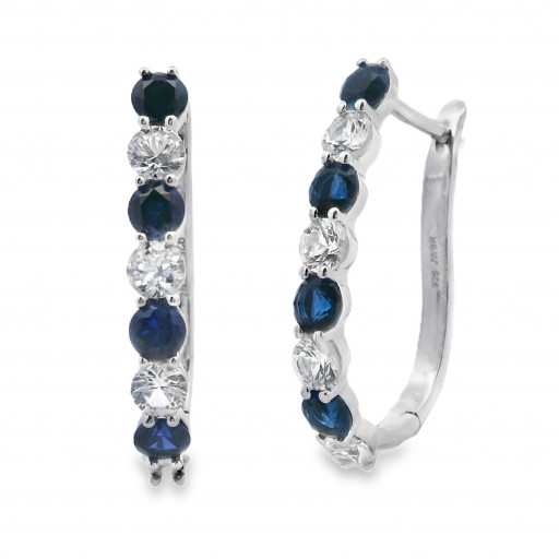 Round Blue Sapphire Hoop Earrings in Italian Sterling Silver