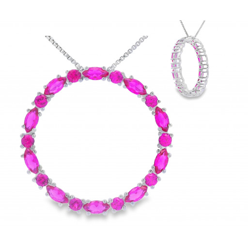 Tiffany Inspired Multi Shape Created Ruby Circle of Love Pendant in Italian Sterling Silver