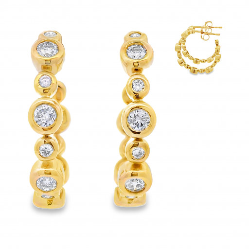 Bezel Set Diamond Hoop Earrings in Yellow Gold Plated Italian Sterling Silver